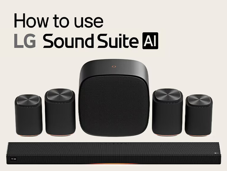 Una configuración más grande con el H7 en la parte inferior, el subwoofer W7 en el centro y cuatro altavoces envolventes inalámbricos a su alrededor.