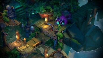 Una imagen que muestra un entorno en Battle Chasers: Nightwar.