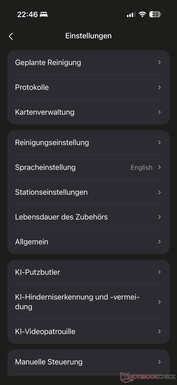 Menú con muchos ajustes