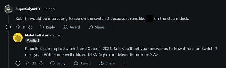 NateTheHate2 filtra la fecha de lanzamiento de Final Fantasy 7 Rebirth en Switch 2 y Xbox (Fuente de la imagen: captura de pantalla, GamingLeaksandRumours suvbreddit)