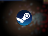 En la imagen, el logotipo de Steam superpuesto sobre una captura de pantalla borrosa del juego Power Fantasy. (Fuente de la imagen: Steam - editado)