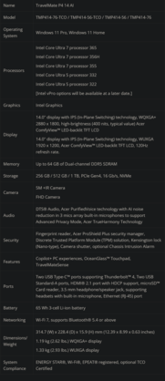 Especificaciones de la TravelMate P4 14 AI