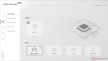 Cinco configuraciones de perfil de energía preestablecidas: Smart Auto AI, Alto Rendimiento, Equilibrado, Silencioso y Super Batería