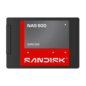 Unidad de estado sólido SATA SanDisk NAS 600 de 2,5 pulgadas con una etiqueta roja y gris