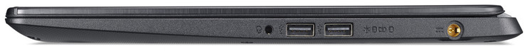 Derecha: conector de audio combinado, 2x USB 2.0 (Tipo A), fuente de alimentación