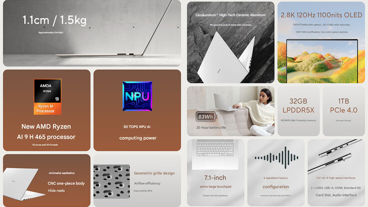 Principales características del Zenbook 16 Air chino 2026 con AMD Ryzen 9 (Fuente de la imagen: Asus - editado)