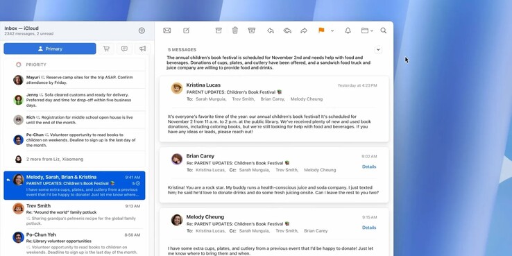 macOS 15.4 revisa el diseño de la aplicación Mail de Apple. (Fuente de la imagen: 9to5Mac)