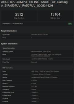 Listado de Geekbench del Ryzen 9 8940H (imagen vía Geekbench)