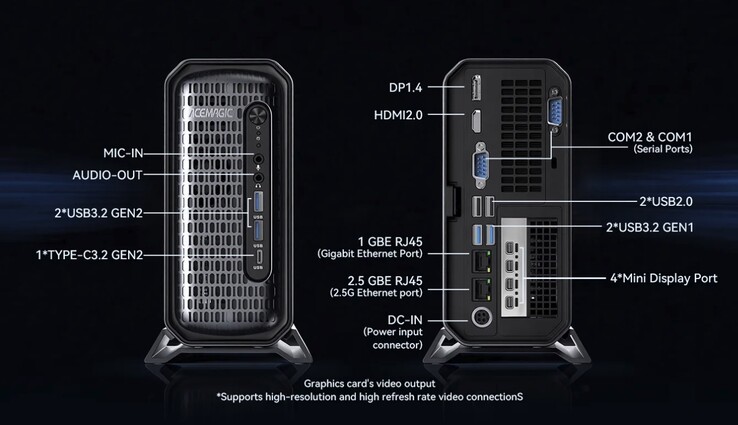 El mini PC Acemagic G3A cuenta con una amplia gama de puertos, entre los que se incluyen dos puertos Ethernet y seis salidas de vídeo.