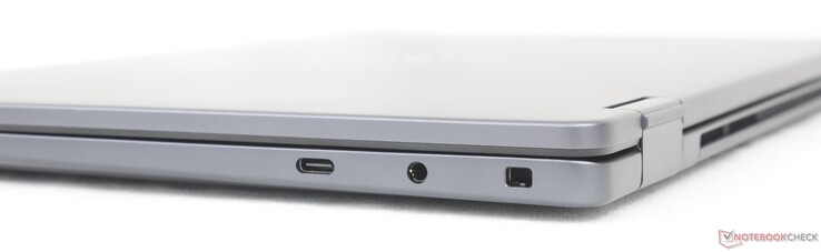 Correcto: USB-C 3.2 Gen. 2 (20 Gbps) con DisplayPort 1.4 + Power Delivery, auriculares de 3,5 mm, Noble Lock