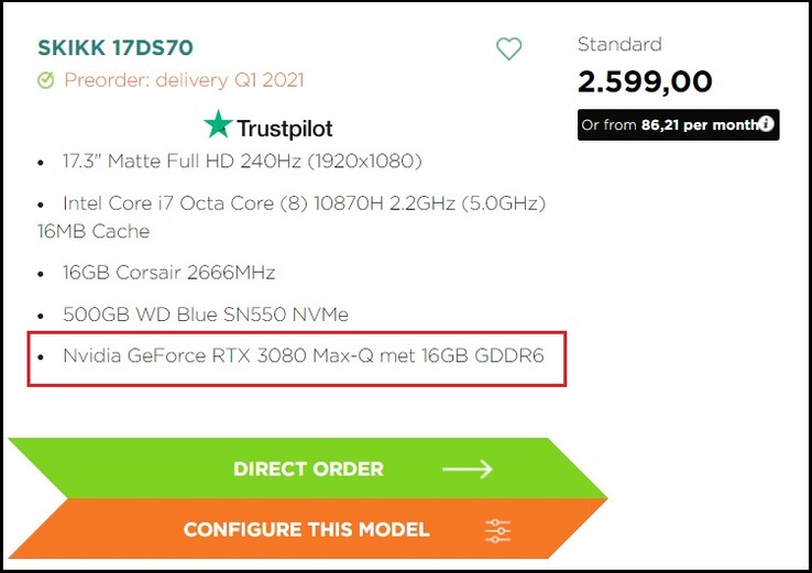Nvidia GeForce GPU móvil RTX 3080. (Fuente de la imagen: SKIKK)