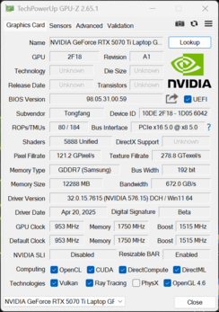 GPU-Z GeForce Portátil RTX 5070 Ti