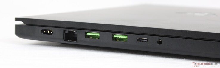 Izquierda: adaptador de CA, RJ-45 de 2,5 Gbit, 2 USB 3.2 Gen. 2, USB-C 3.2 Gen. 2, audio combinado de 3,5 mm