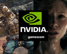 Banner de la Gamescom 2025 de Nvidia en el que se muestran los nuevos juegos DLSS 4 (Fuente de la imagen: Nvidia, Gamescom con modificaciones)