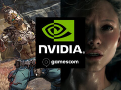 Banner de la Gamescom 2025 de Nvidia en el que se muestran los nuevos juegos DLSS 4 (Fuente de la imagen: Nvidia, Gamescom con modificaciones)