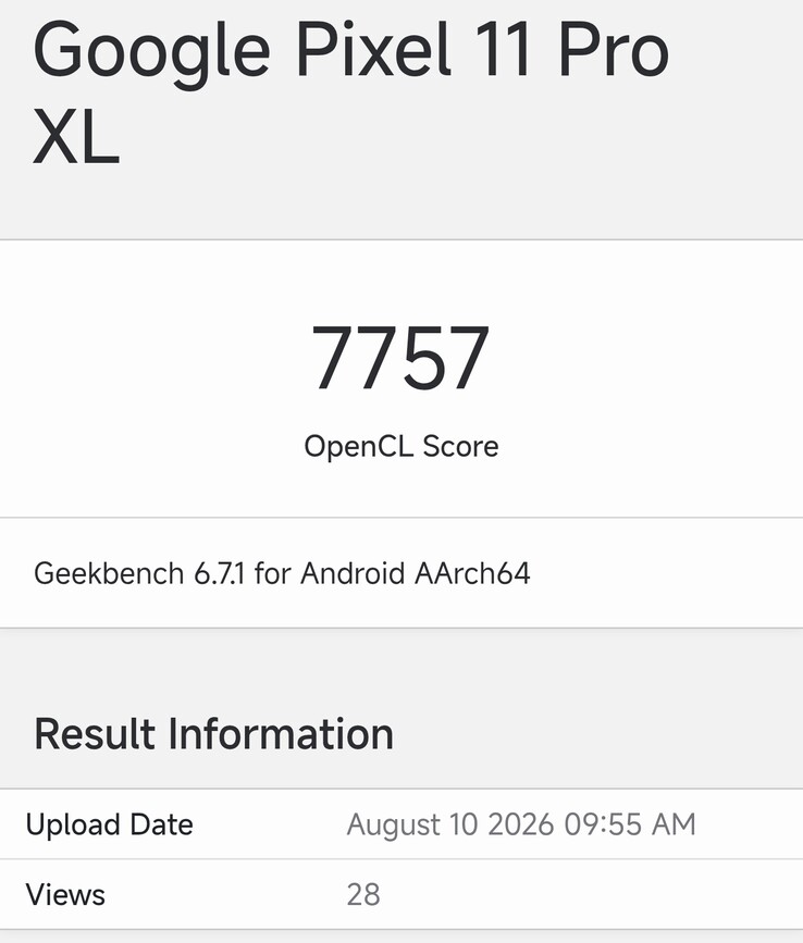 El Pixel 11 Pro XL en Geekbench Compute