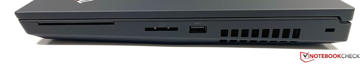 Lado derecho: Lector de tarjetas inteligentes, lector SD, USB-A (3.2 Gen.1), Kensington