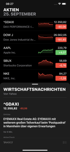 La aplicación Stocks rediseñada