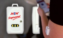 El monitor continuo de glucosa MySugarWatch se presenta en forma de dispositivo transmisor y sensor de fácil aplicación. (Fuente de la imagen: MySugarWatch - editado)