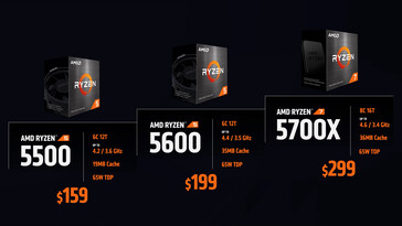 Nuevas CPUs Ryzen serie 5000 de 65 W. (Fuente: AMD)