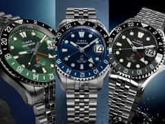 Los relojes Timex Deepwater Meridian 200 Automatic GMT en negro (TW2Y63900), azul (TW2Y64000) y verde (TW2Y64100).
