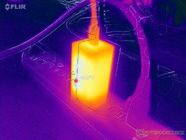 El adaptador de CA alcanza más de 44 °C cuando se somete a cargas exigentes