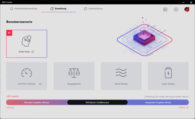 El Centro MSI ofrece algunas opciones de configuración muy sencillas.