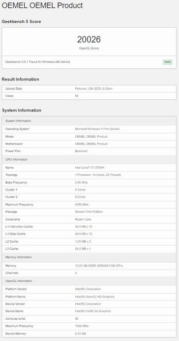 Con un Core i7-13700H y 16 GB de memoria. (Fuente: Geekbench)