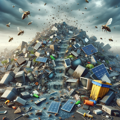 Enormes pilas de viejos teléfonos inteligentes, ordenadores portátiles, televisores, paneles solares y otros aparatos electrónicos amenazan nuestro planeta, según el Informe Mundial de Vigilancia de los Residuos Electrónicos de la UIT y la ONU para 2024. (Fuente: AI imagen Dall-E 3)