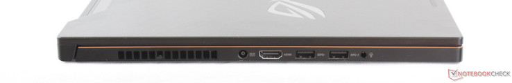 izquierda: adaptador de corriente, HDMI 2.0, 2x USB 3.0, headset 3.5 mm