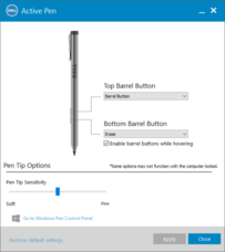 los botones del barril se configuran en la utilidad de configuración Dell Active Pen...