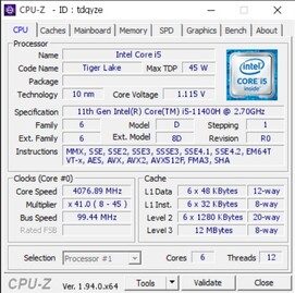 Intel Core i5-11400H. (Fuente de la imagen: CPU-Z Validator)