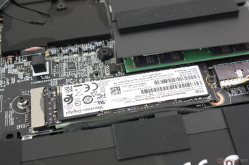 ranura M.2 2280 ocupada. Nuestra unidad de prueba se envió con un rápido 1 TB WDC PC SN730 NVMe SSD que rivaliza con el Samsung PM981a