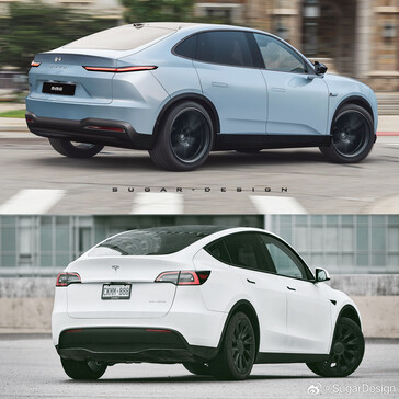 NIO Onvo vs Tesla Model Y renders de Sugar Design