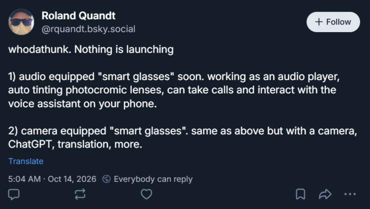 Nada funciona en las gafas inteligentes equipadas con audio ni en las equipadas con una cámara independiente