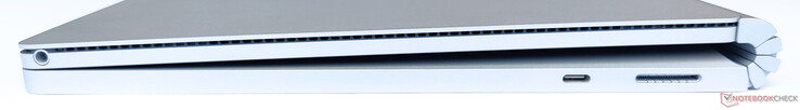 Lado derecho: conector jack de 3,5 mm (tableta), 1x USB 3.2 Gen2 Tipo-C (acoplamiento de teclado), conector de superficie (acoplamiento de teclado)