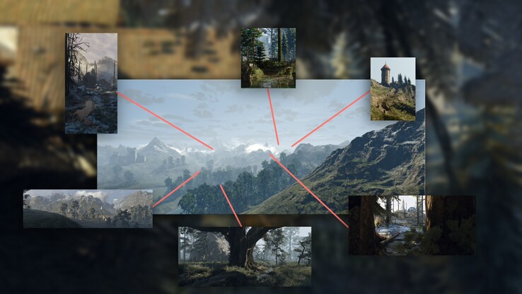 Una imagen que muestra las diferentes regiones de Wild Monster Hunt. (Fuente de la imagen: Aeltoth - Nexus Mods)