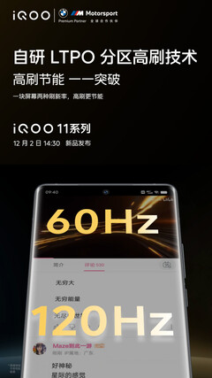 iQOO promociona la pantalla de la serie 11. (Fuente: iQOO vía Weibo)