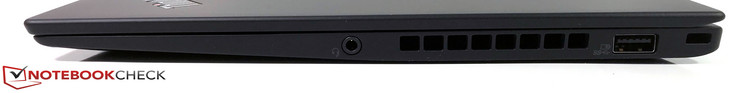 Lado derecho: toma de 3,5 mm, USB tipo A 3.0, puerto de bloqueo de seguridad