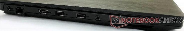 Izquierda: Entrada DC, Gigabit LAN, HDMI 2.0, 2x USB 3.0 Tipo-A, combo de audio, altavoz