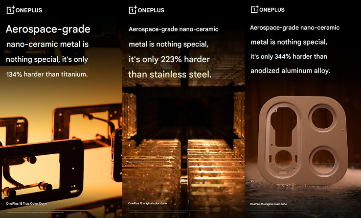 Afirmaciones sobre la resistencia del cuerpo metálico de nanocerámica de grado aeroespacial del OnePlus 15 (Fuente de la imagen: OnePlus - traducción automática)