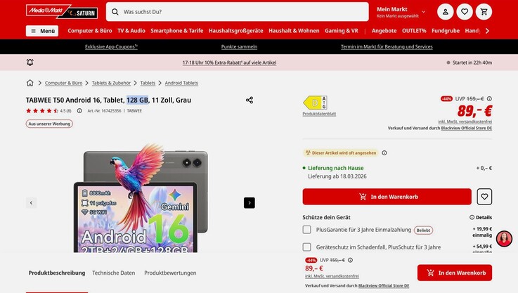 El Tabwee T50 se comercializa en varias regiones con 6 GB de RAM y 128 GB de almacenamiento.