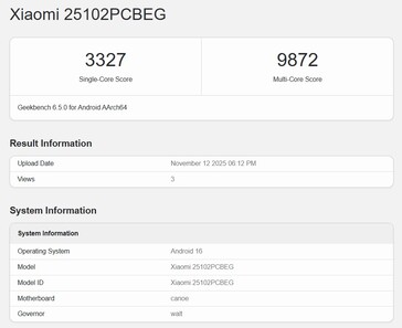 POCO F8 Ultra en Geekbench