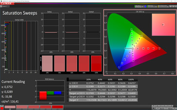 CalMAN: Saturación de color - Perfil de color estándar, espacio de color objetivo sRGB
