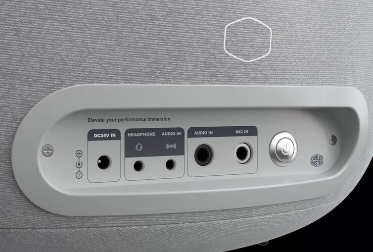 El taburete Throne X tiene tomas para entradas de micrófono auxiliar de 3,5 mm, auxiliar de 6,3 mm y dinámico de 6,3 mm, y salida de auriculares de 3,5 mm. (Fuente de la imagen: Cooler Master)