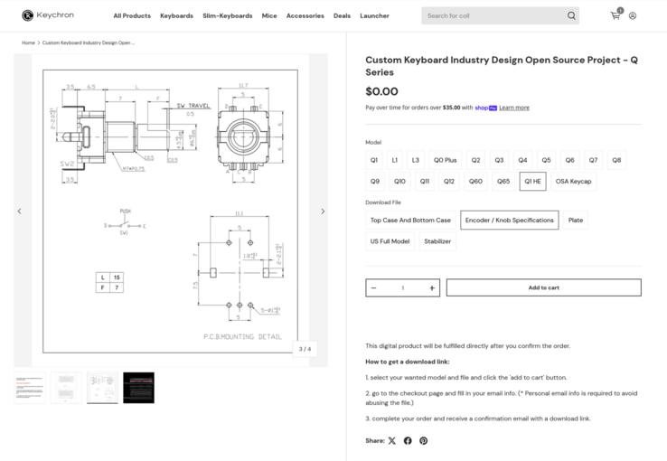 Sitio de descarga de diseños industriales en 3D Keychron. 