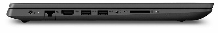 Lado izquierdo: Entrada de CC, puerto Gigabit Ethernet, HDMI, 2x USB 3.1 Gen 1 (Tipo A), puerto de audio-combo, lector de tarjetas de memoria