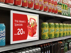 La pantalla de papel electrónico Samsung EM13DX alimentada por pilas puede sustituir a la señalización impresa en aplicaciones minoristas. (Fuente de la imagen: Samsung)