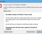 Vivaldi 2.7 update notification (Source: Own)