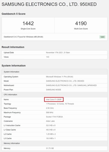 Antiguo banco de Samsung. (Fuente de la imagen: Geekbench)